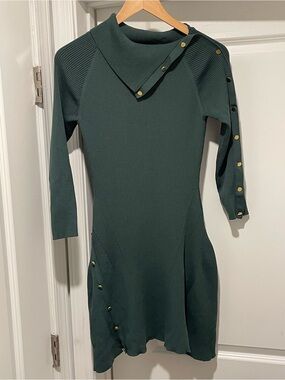 Karen Millen Button Detail Envelope Neck Knitted Green Mini Dress Size Large
